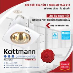 Đèn sưởi nhà tắm 1 bóng âm trần Kottmann dùng công tắc K1A