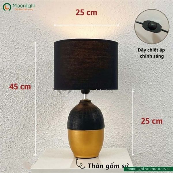 Đèn bàn thân gốm sứ phối đen vàng sang trọng với chao trụ DY19590 KT H45*25 E27 VLDBGM-065