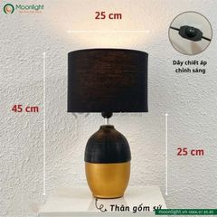 Đèn bàn thân gốm sứ phối đen vàng sang trọng với chao trụ DY19590 KT H45*25 E27 VLDBGM-065