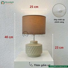 Đèn bàn thân gốm màu sữa chao vải trụ nâu KT H40*25 E27 DBG006 VLDBGM-039