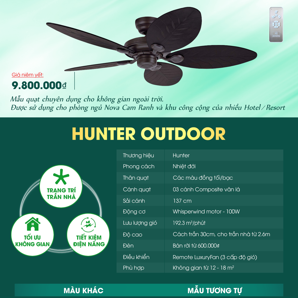 Quạt trần Mỹ Hunter Outdoor 5 cánh 137cm 100w AC