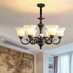 Đèn chùm đồng chao thủy tinh 10 tay màu đen D90*46cm E14*10 VLCHDO-287-AI