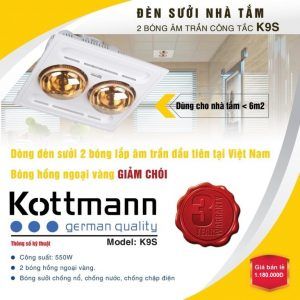 Đèn sưởi nhà tắm Kottmann âm trần 2 bóng K9S