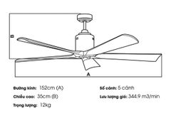 Quạt trần Nhật Bản Kaiyo Kukan 5 cánh D152cm 45W DC SHIGA 011 BK