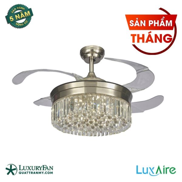 Quạt trần đèn thu cánh Đài Loan Luxaire Crystal 4 cánh 122cm 65w AC