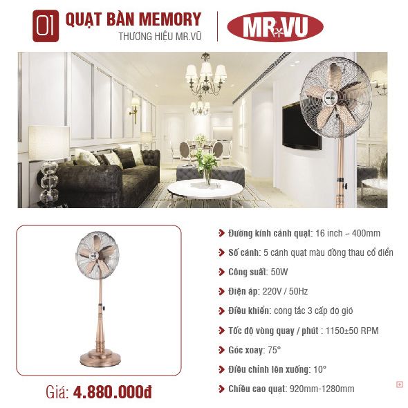 Quạt cây Mr.Vu MEMORY 5 cánh 40cm 50W