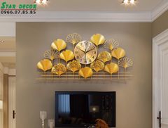 Decor đồng hồ trang trí phòng khách vườn lá quạt xoè vàng ML_213