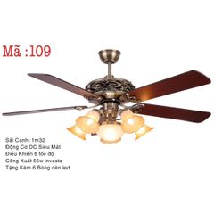 Quạt trần đèn màu đồng 5 cánh gỗ 132cm 55w DC Q109 VLQTTQ-201