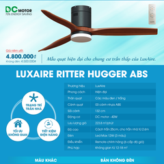 Quạt trần đèn Đài Loan Luxaire Ritter Hugger ABS  3 cánh 132cm 40w DC