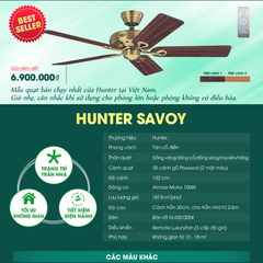 Quạt trần Mỹ Hunter Savoy 5 cánh 132cm 100w AC
