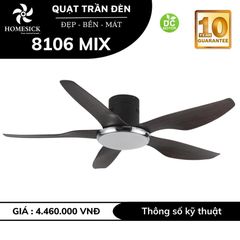 Quạt trần đèn Homesick 5 cánh màu vân gỗ nâu tối 137cm 45w DC 8106 MIX VLQTHO-039-MIX