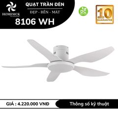 Quạt trần đèn Homesick 5 cánh màu trắng 137cm 45w DC 8106 WH VLQTHO-039-WH