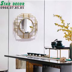 Decor gương trang trí phòng khách hoạ tiết tối giản vàng ánh kim ML_216