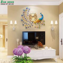 Decor đồng hồ trang trí phòng khách con công uốn đuôi ML_222