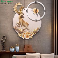 Decor đồng hồ trang trí phòng khách huơu nai bên dải hoa ML_230