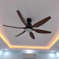 Quạt trần đèn màu nâu gỗ 6 cánh nhựa 137cm 40w DC 1986H VLQTTQ-128