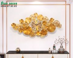 Decor đồng hồ trang trí phòng khách lá mâm tròn màu vàng ML_209