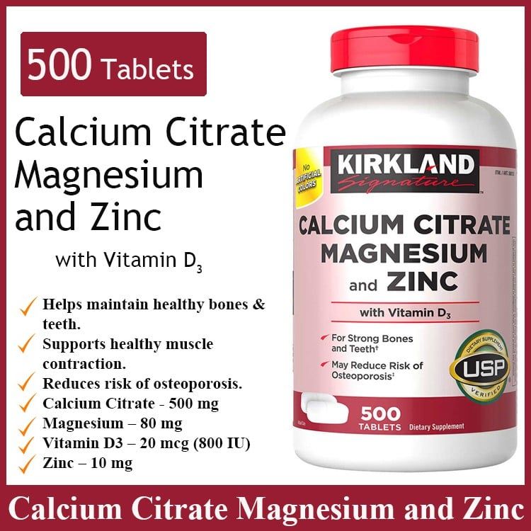 Viên Bổ Sung Calcium Citrate Magnesium And Zinc - Kirkland_500 Viên