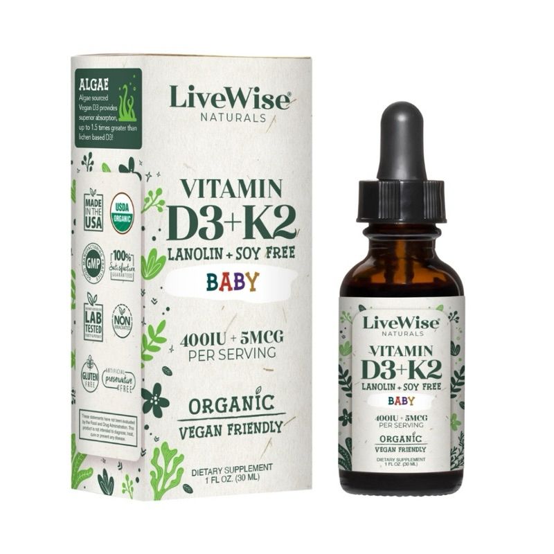 Vitamin D3K2 LiveWise 400IU hữu cơ cho trẻ sơ sinh (Mẫu Mới)_30ml