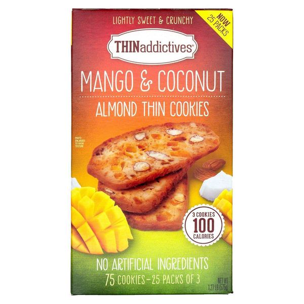  Bánh Quy Sấy Hạnh Nhân, Xoài Và Dừa THINaddictives Mango & Coconut Almond Thin Cookies Hộp 75 Miếng trong 25 Gói 3_575g 