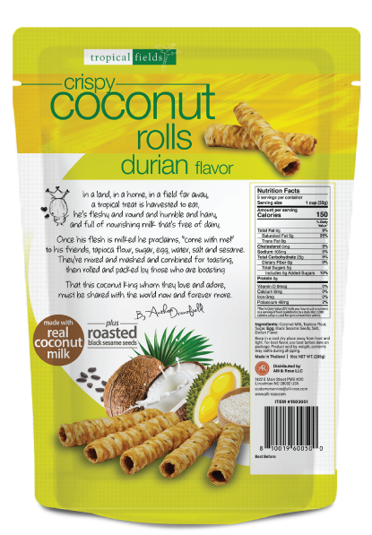 Bánh Ống Nướng Dừa Sầu Riêng Crispy Coconut Rolls Durian 285g_Mỹ