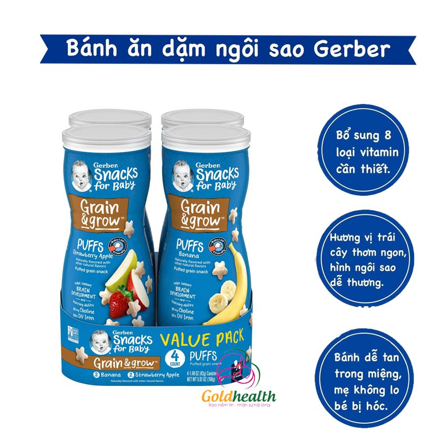  BÁNH ĂN DẶM GERBER SNACKS BABY GRAIN & GROW CHO BÉ 8 THÁNG HỘP CAO 42G 