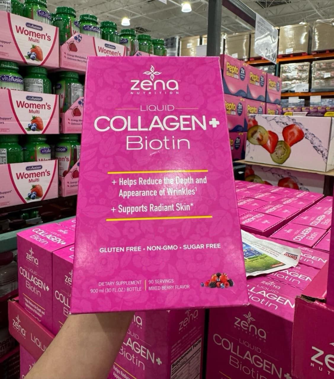 Nước uống đẹp da Nước uống Collagen + Biotin Zena Liquid 900ml của Mỹ