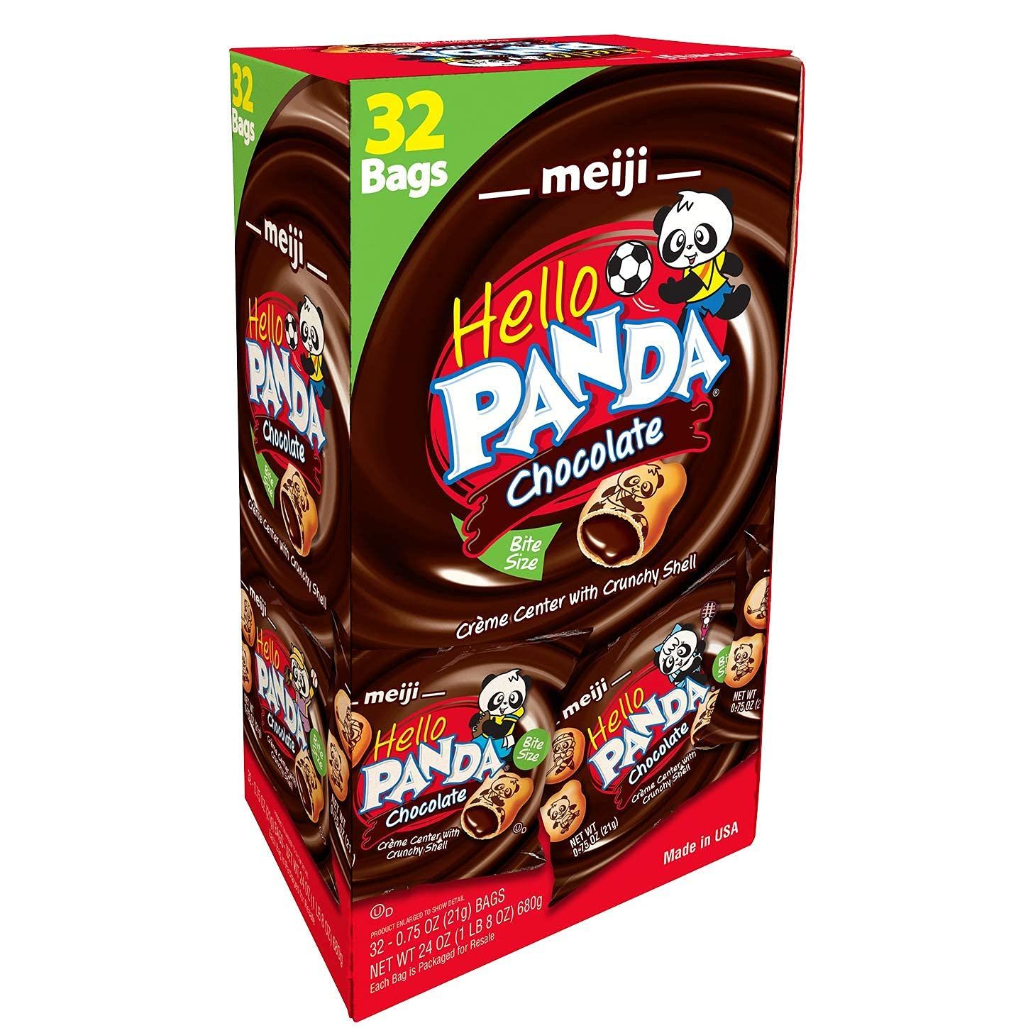 Bánh Gấu Nhân Kem Socola Meiji Hello Panda Chocolate Creme Filled Cookies Hộp 32 Gói 680g_Mỹ