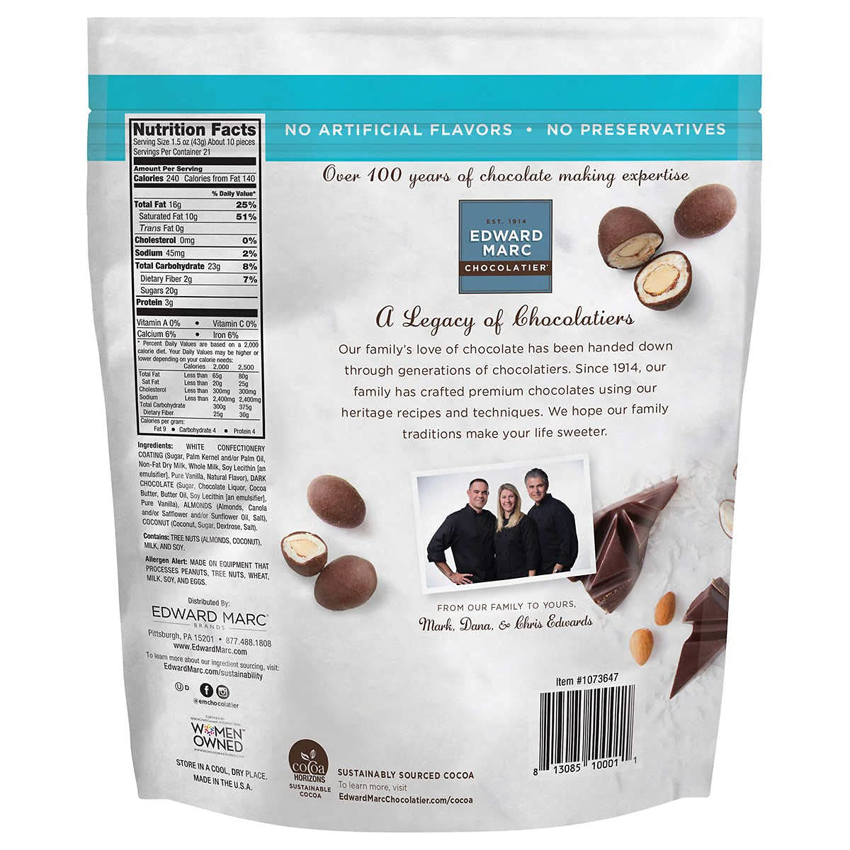 Chocolate đen dừa hạnh nhân Edward Marc Coconut Almonds _ 907g Mỹ