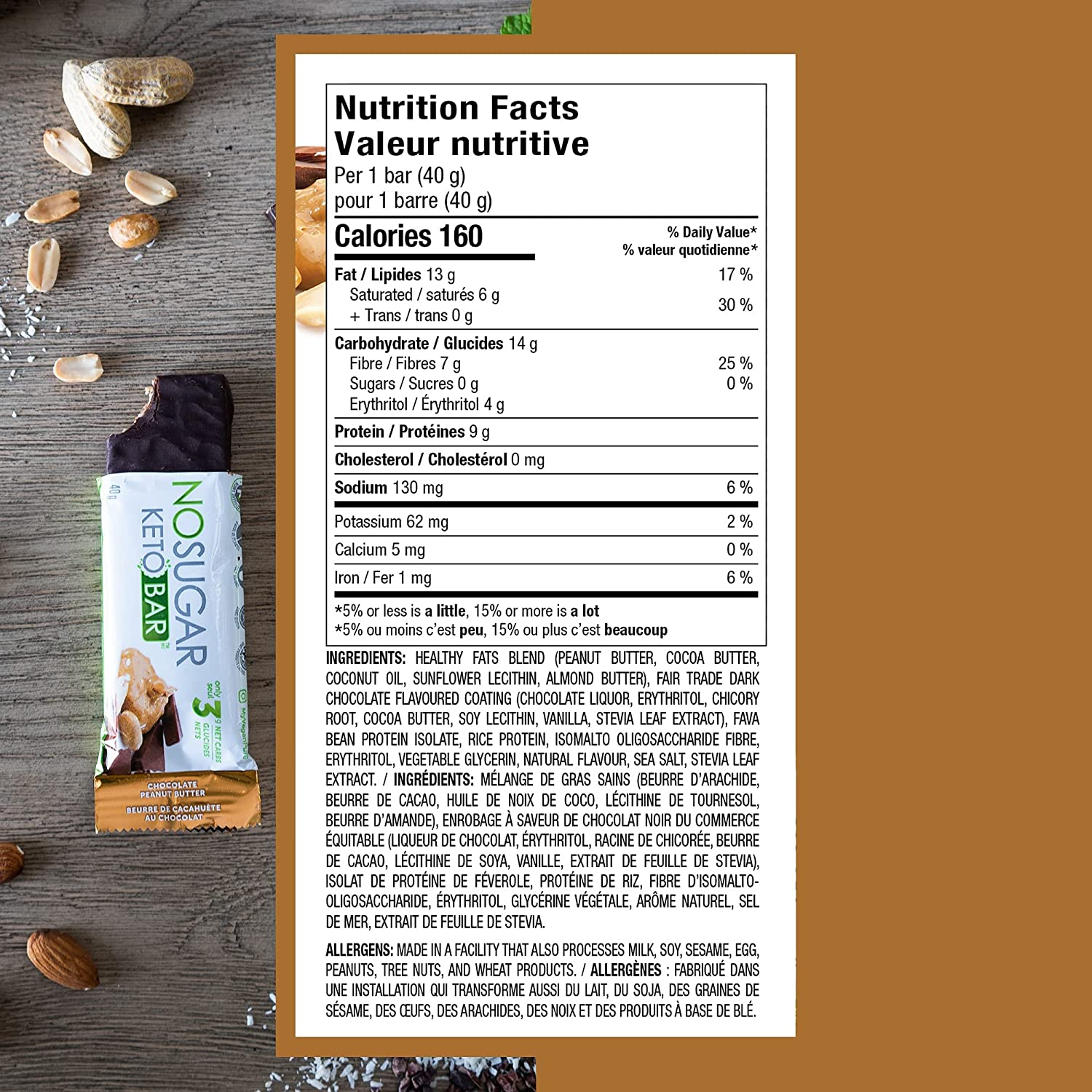 BÁNH ĂN KIÊNG - KHÔNG ĐƯỜNG Keto Bars NO SUGAR _ 8xBơ đậu phộng/4xSocola