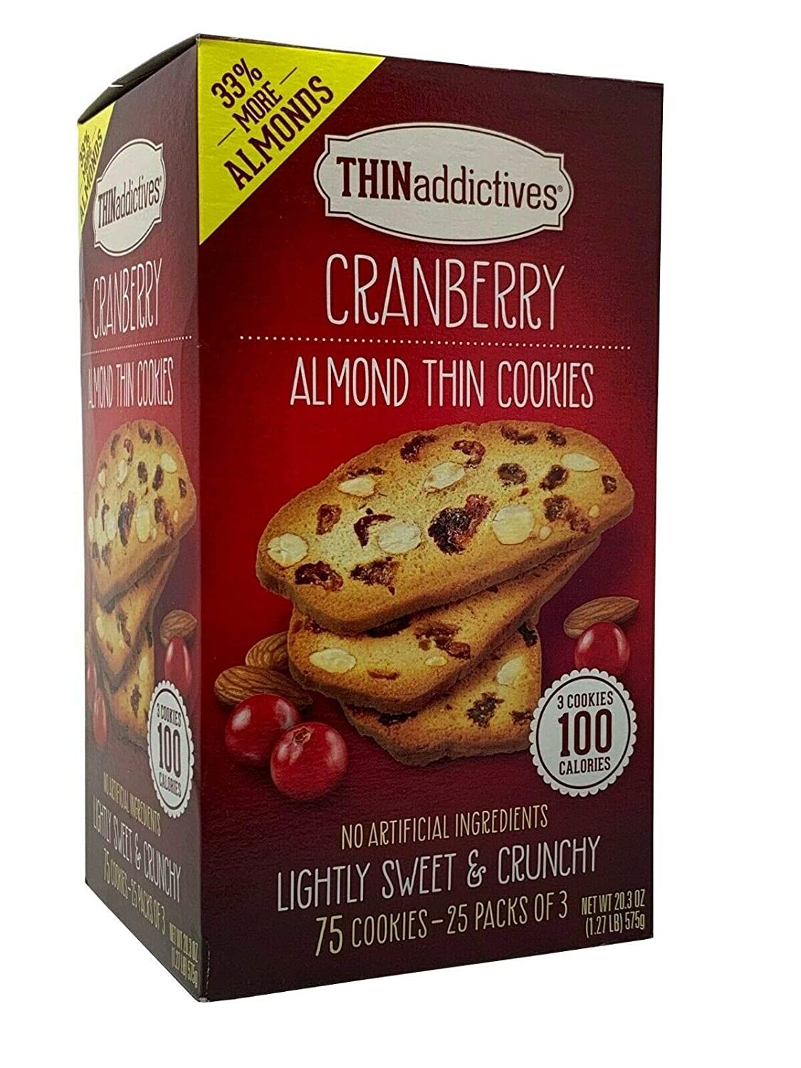 Bánh Quy Sấy Hạnh Nhân THINaddictives CranBerry Hộp 75 Miếng trong 25 Gói Nhỏ_575g