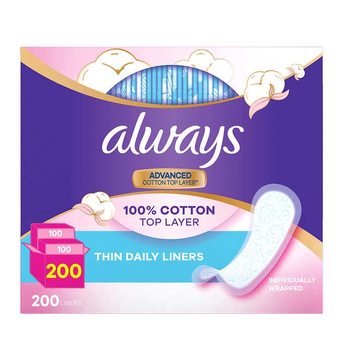  Băng Vệ Sinh Hằng Ngày Always Advance 100% Cotton Layer 200 Miếng (Costco) 