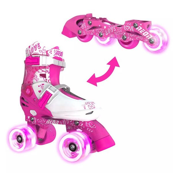 Giày patin neon combo 2 in 1 light up skates pink inline / quad combo 
