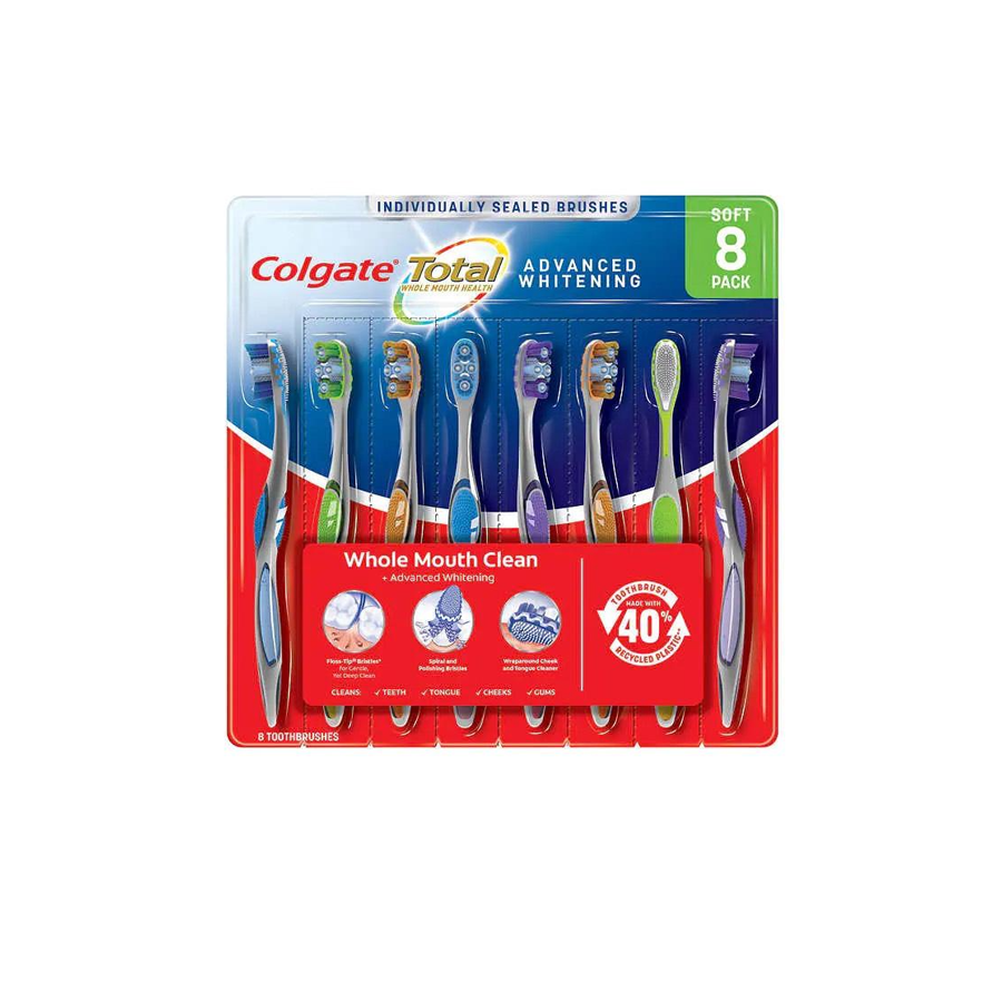  Bàn chải đánh răng Colgate Total Whitening Medium Whole Mouth Clean Lốc 8 cây hàng Mỹ 