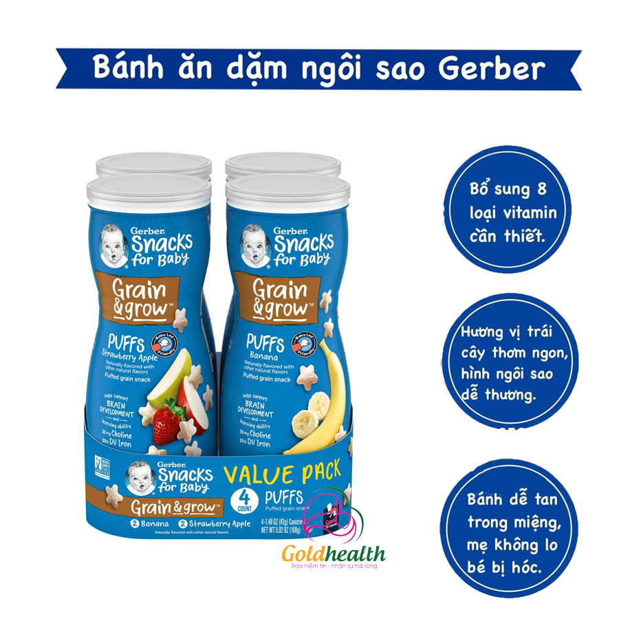 Bánh Ăn Dặm Gerber Snack for Baby - Grain & Grow ( dâu táo + chuối)