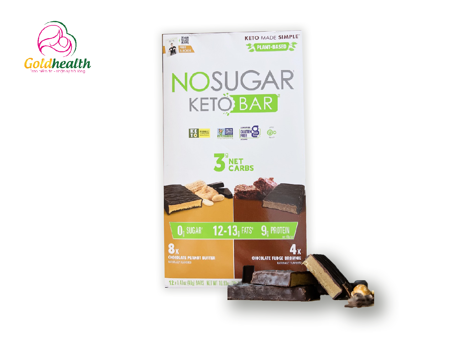 BÁNH ĂN KIÊNG - KHÔNG ĐƯỜNG Keto Bars NO SUGAR _ 8xBơ đậu phộng/4xSocola