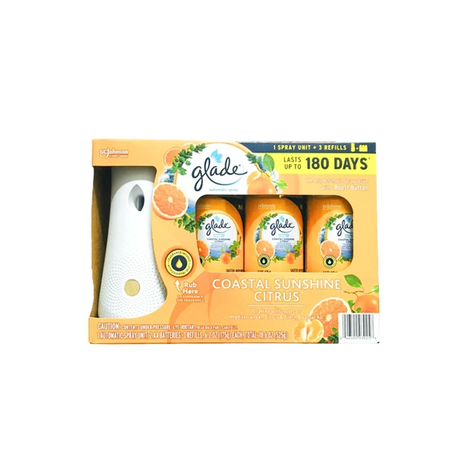 Set máy xịt thơm phòng tự động Glade chạy pin + 3 chai tinh dầu