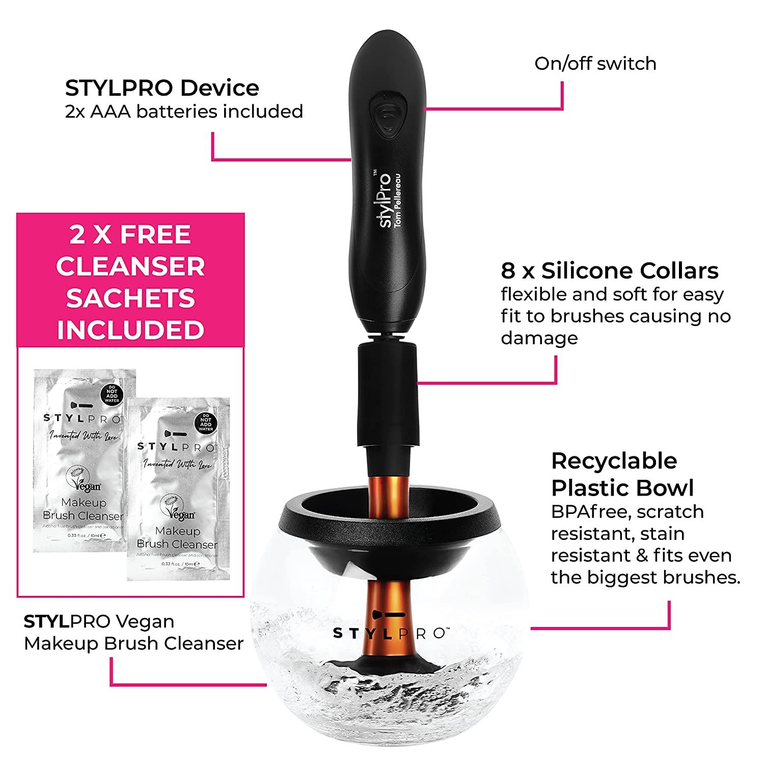 Bộ Dụng Cụ Rửa Và Làm Khô Cọ Trang Điểm Trong 1 Giây Stylpro Makeup Brush Cleaner & Dryer In Second