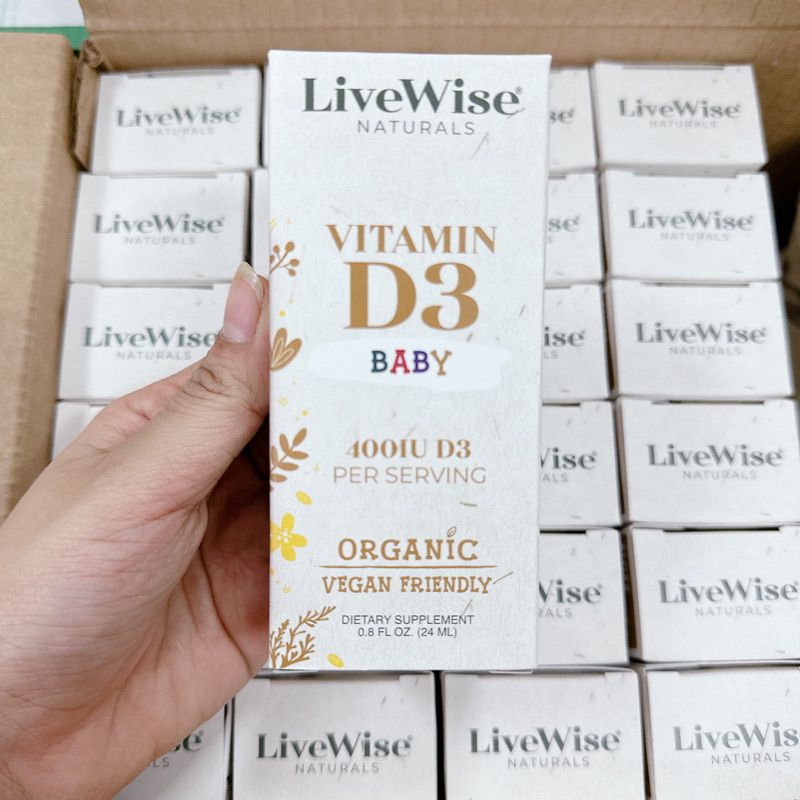 Vitamin D3 Baby Livewise Mỹ organic Vegan Friendly 400IU dạng giọt - 24ml