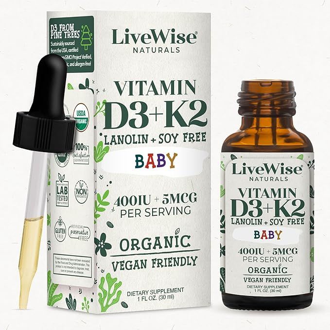 Vitamin D3K2 LiveWise 400IU hữu cơ cho trẻ sơ sinh (Mẫu Mới)_30ml