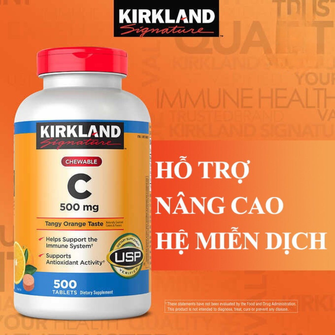 Viên ngậm bổ sung Vitamin C - Kirkland Signature Chewable Vitamin C 500mg