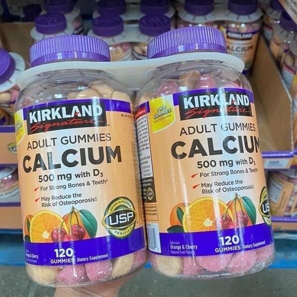Set 2 kẹo bổ sung canxi hỗ trợ xương khớp Kirkland Calcium 500mg With D3 Adult 120v