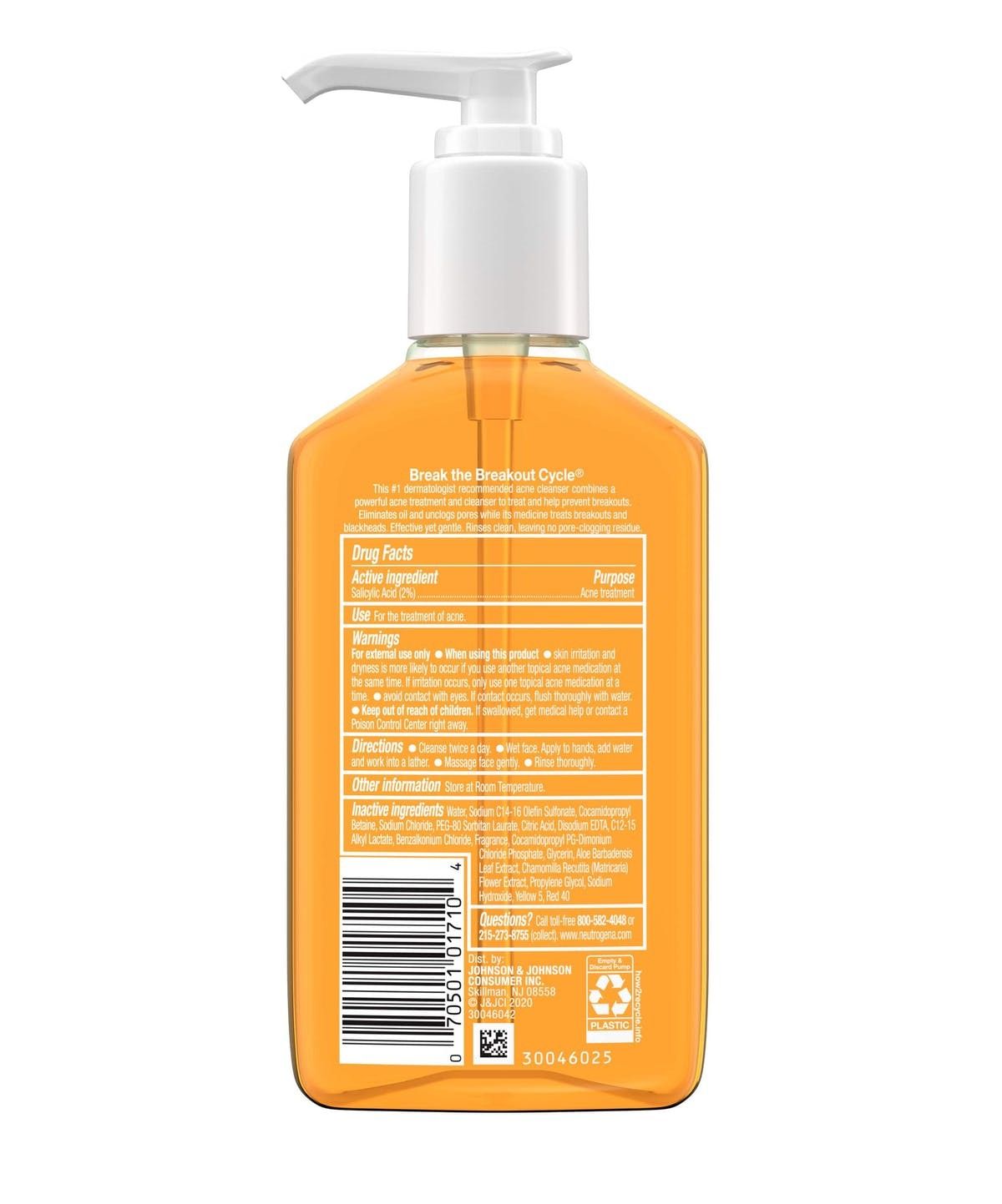 Sữa Rửa Mặt Trị Mụn Neutrogena Oil Free Acne Wash Màu Cam 177ML