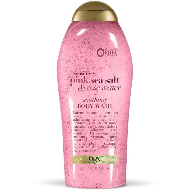 Sữa Tắm Tẩy Tế Bào Chết OGX Sensitive + Rose Water & Pink Sea Salt Scrub & Wash 577ml