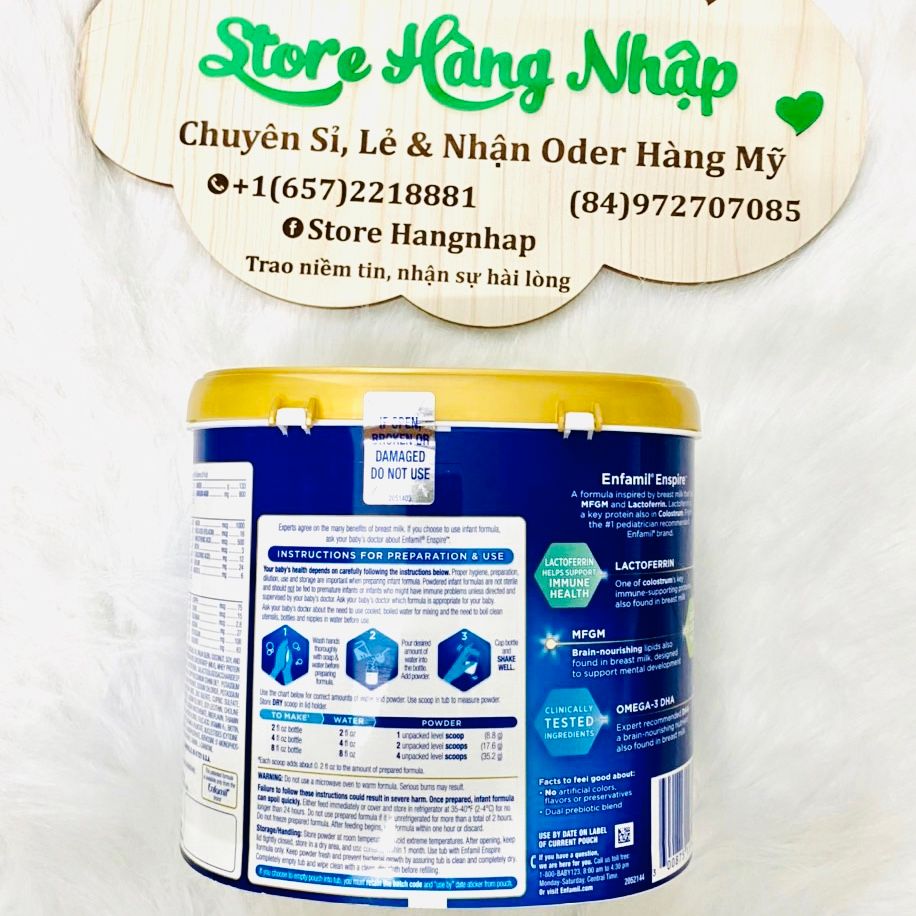 Sữa bột Enspire cho bé từ 0-1tuổi (Sữa gần như sữa mẹ)_581g
