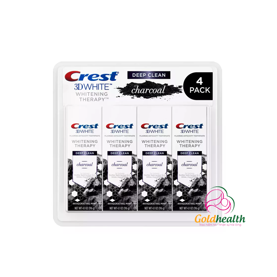 Kem đánh răng than hoạt tính của Mỹ Crest 3D White Charcoal Toothpaste 116g x4