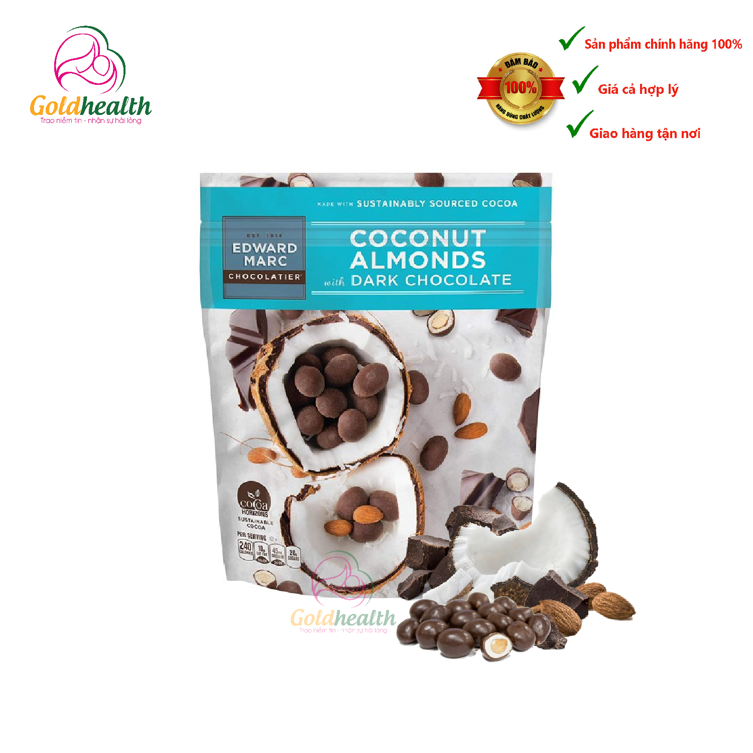 Chocolate đen dừa hạnh nhân Edward Marc Coconut Almonds _ 907g Mỹ