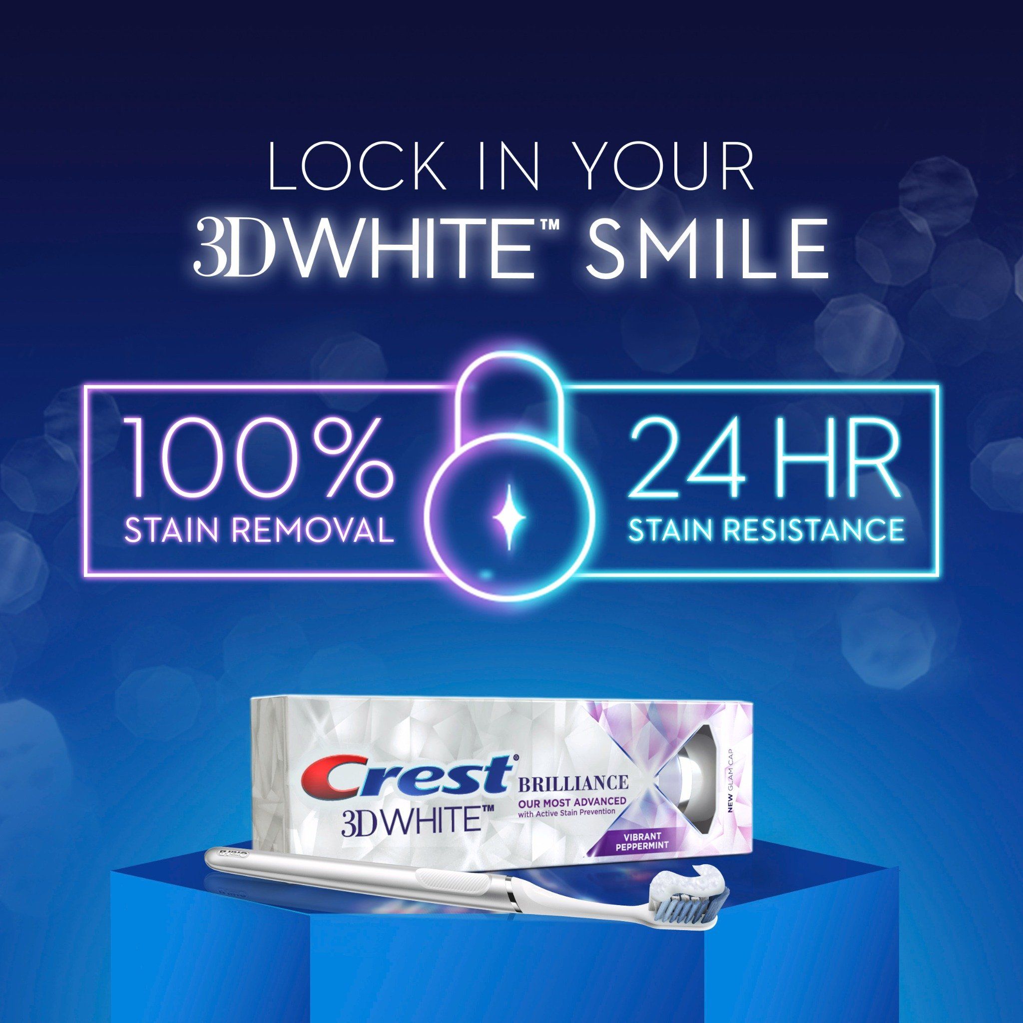 Kem Đánh Răng Crest 3D White Brilliance 3.9Oz Vị Vibrant Peppermint Tím