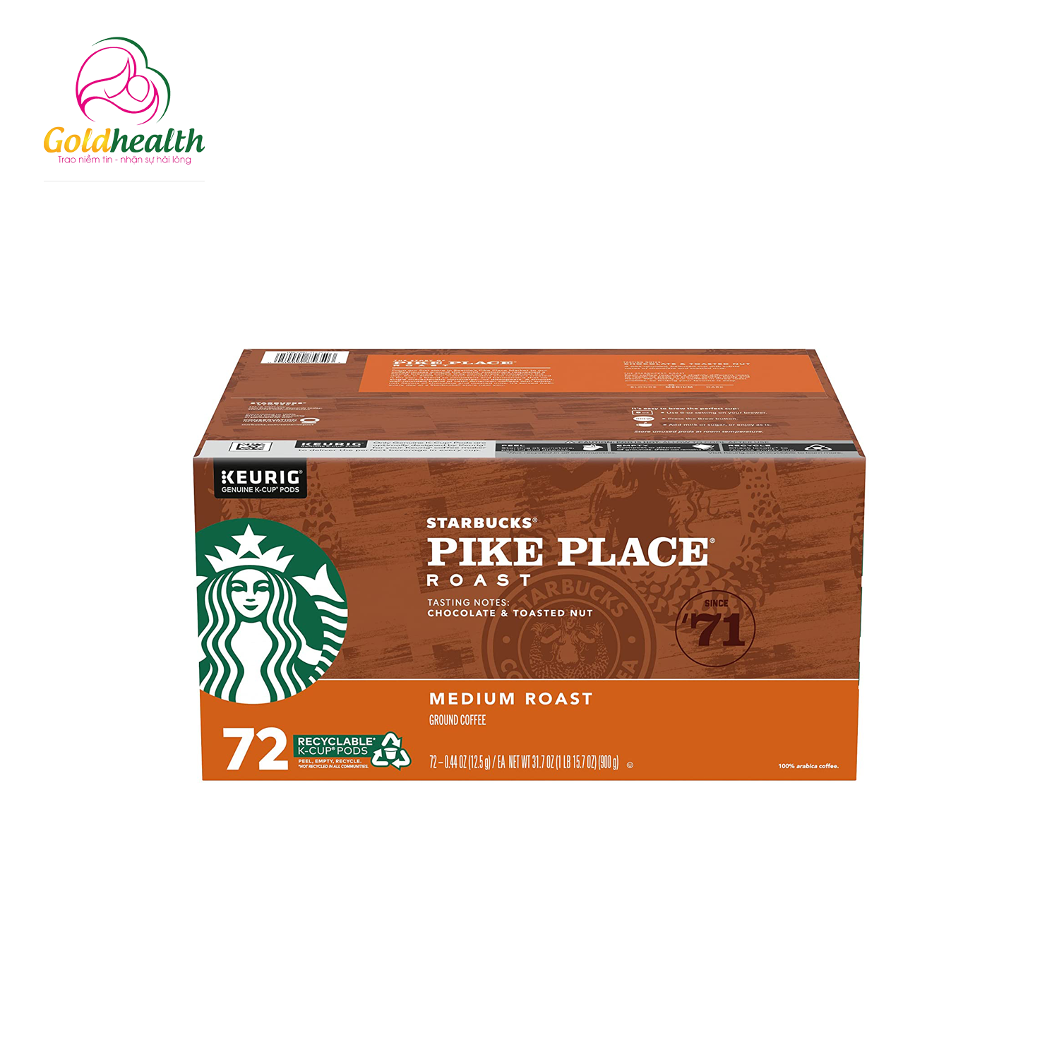 CÀ PHÊ RANG VỪA CỐC STARBUCKS Roast K-Cup -72 Cups