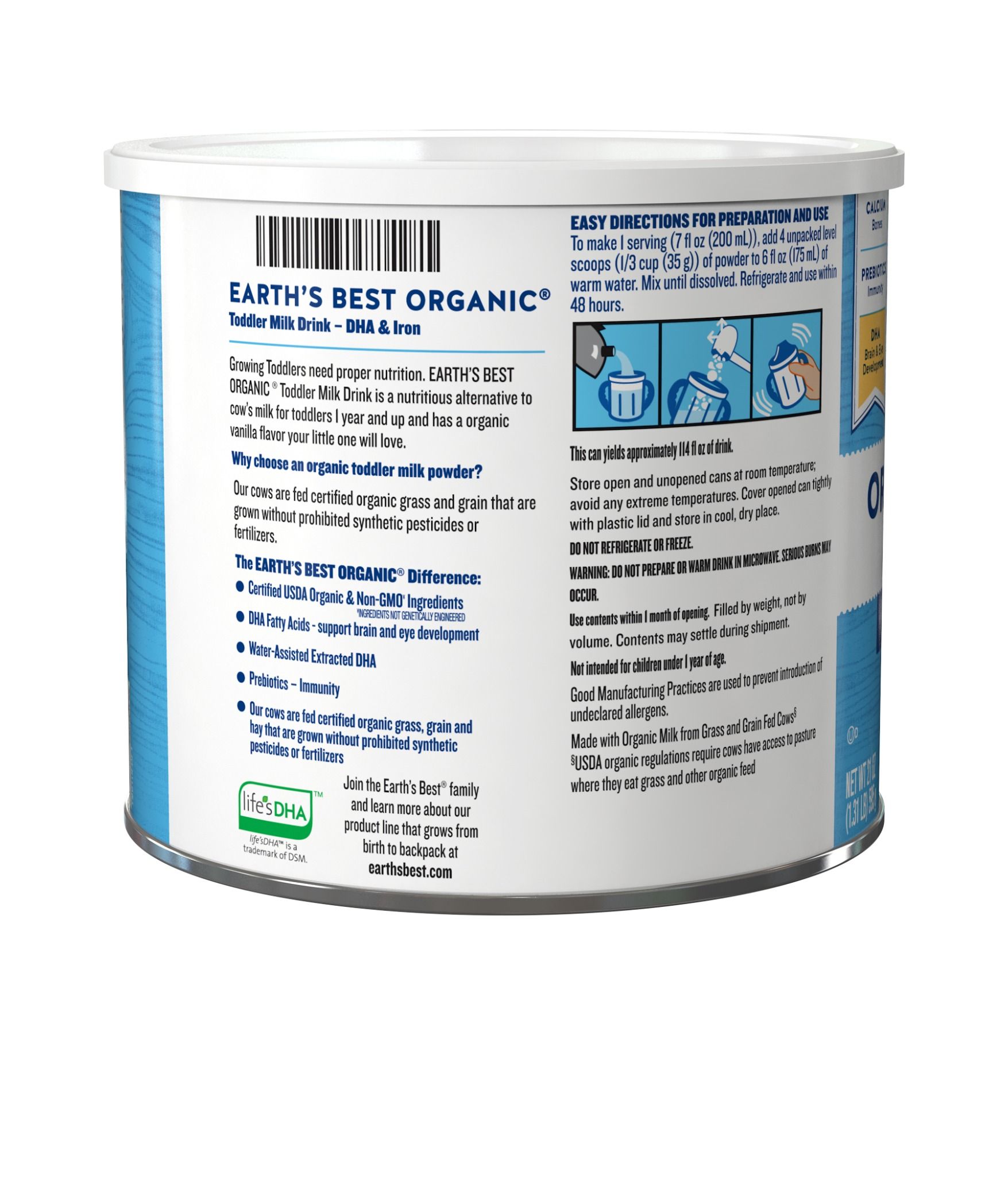 Sữa Bột Hữu cơ Organic Earth’s Best Dành Cho Bé Từ 1 Tuổi Trở Lên_595g